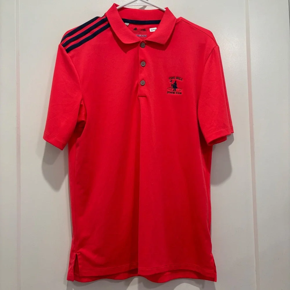 Adidas Mens Climacool Golf Polo Shirt Red Cog Hill Junior Tour Size S